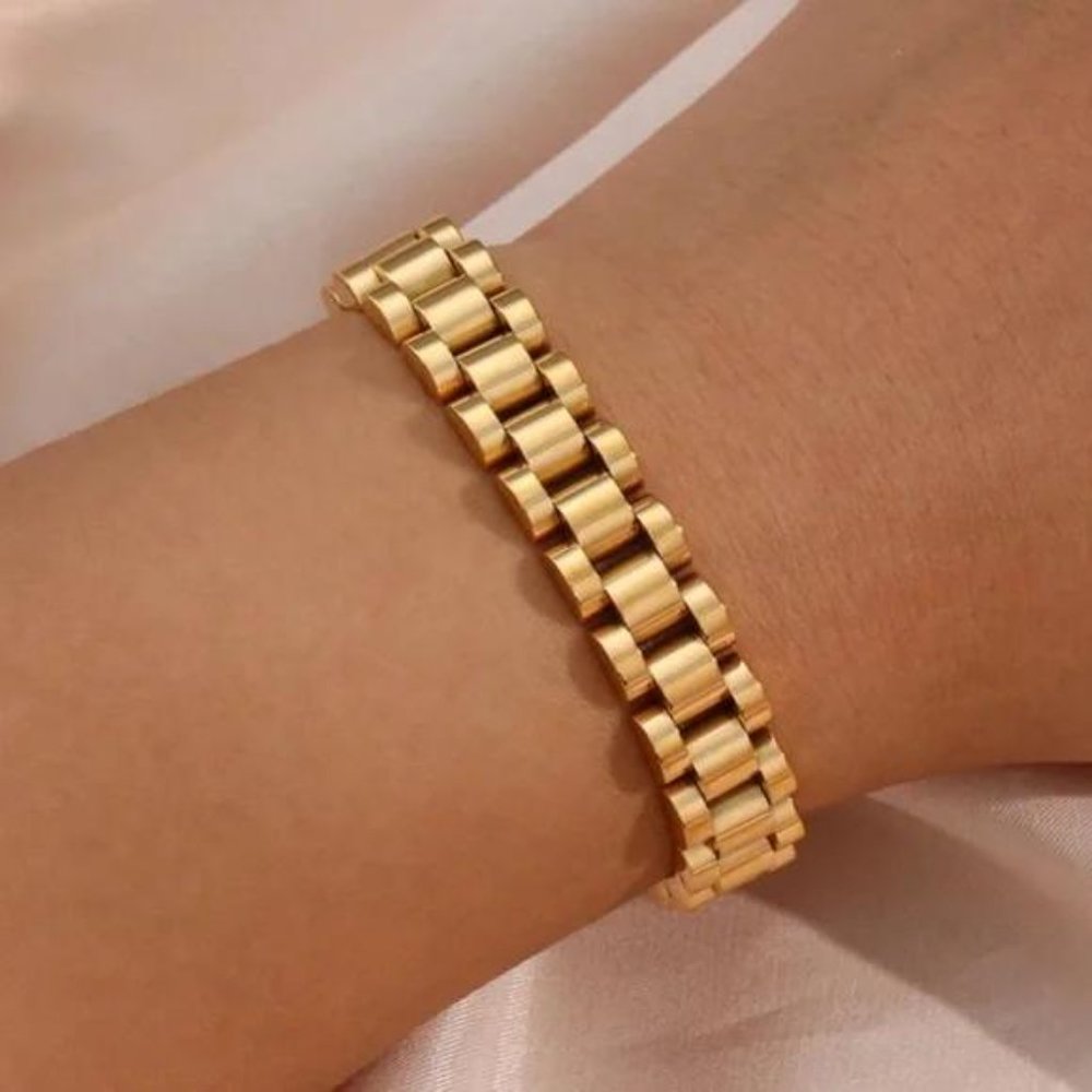 NEW HIPHOP 18K GOLD BANGLE BRACELET - Picture 2 of 6